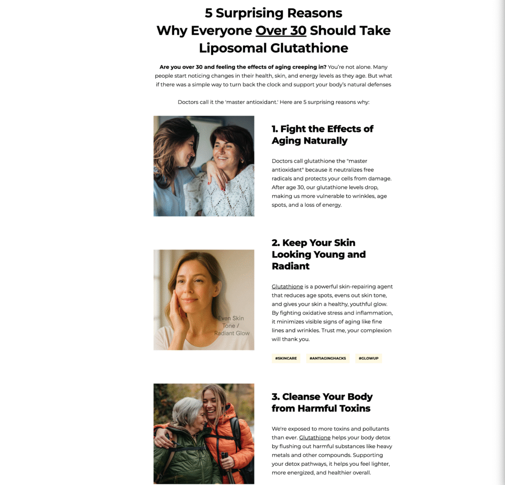 Graphic example of a Listicle style ecommerce landing page.